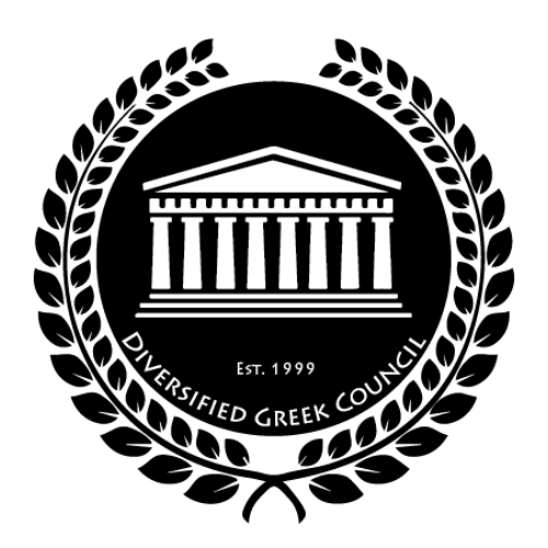 A black-and-white logo featuring the UCF Pegasus and text reading “Greek Council IFC | DGC | NPHC | PAN, Established in 1985.”